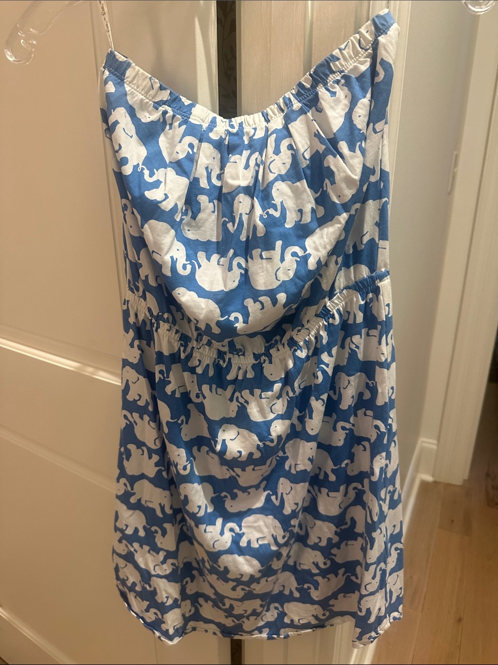 Lilly Pulitzer Blue and White Elephant Print Strapless Sundress